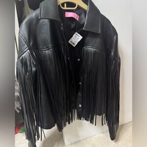 Black Fringe Leather (faux) Jacket
